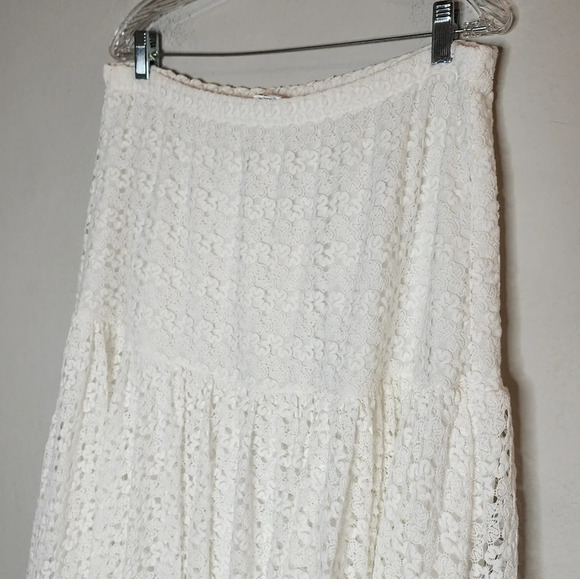 Retro Threads Crochet lace mesh tiered Hankerchief Hem white pullon skirt XXL - Picture 14 of 17